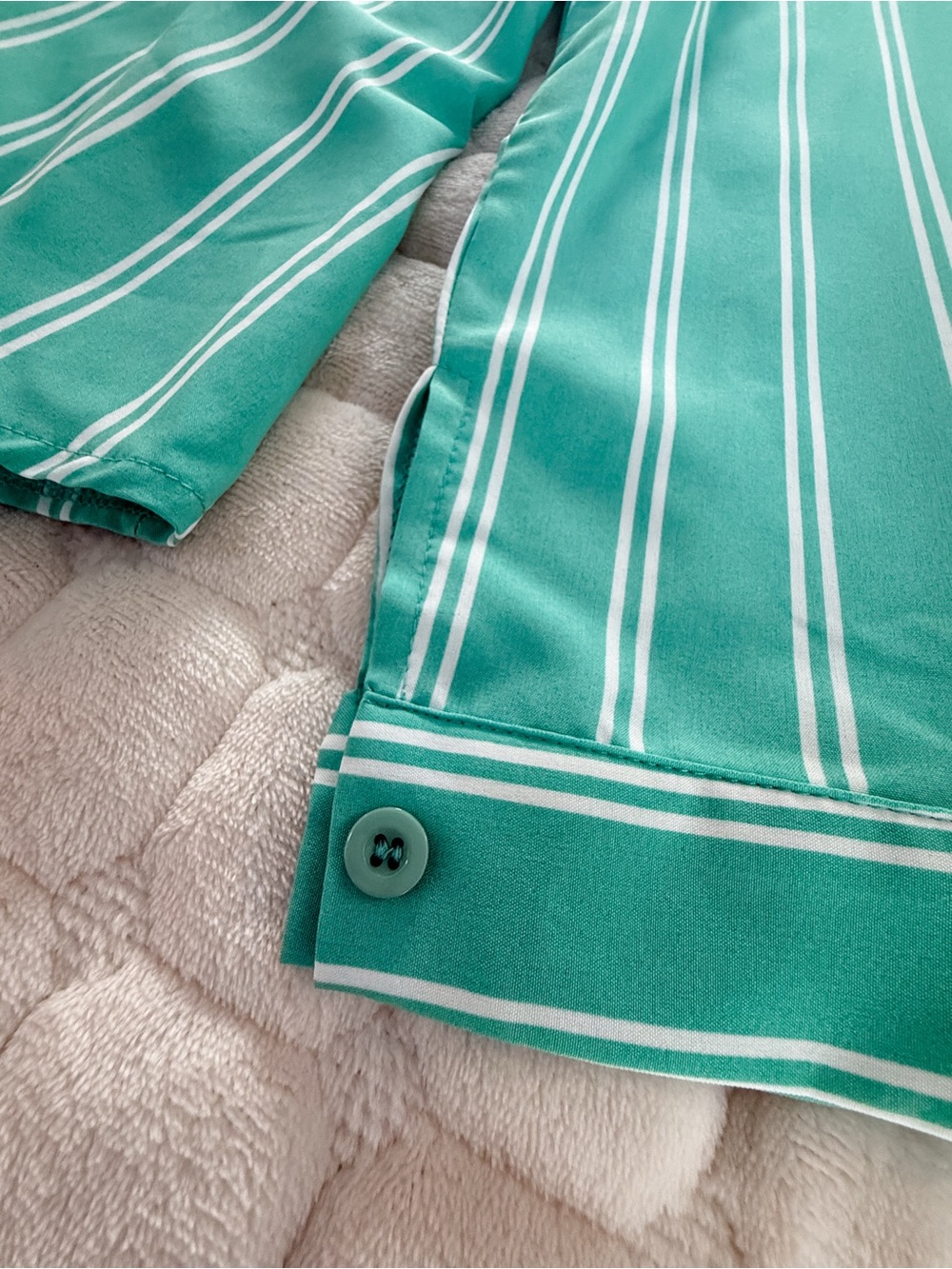 Striped Mint Green Button-Up Shirt - Women's Casual - Picture 3 of 3